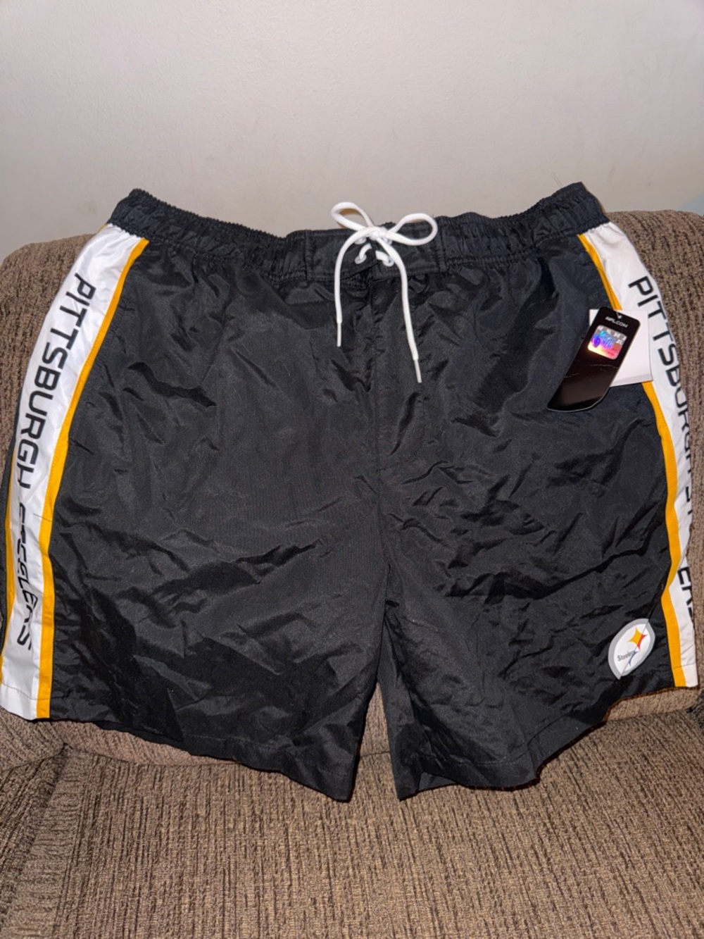 NFL Black Shorts with White & Yellow Side Stripe